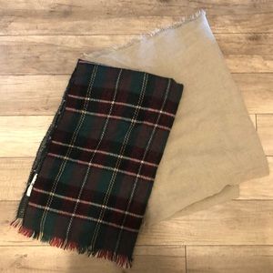 2 Long and wide plaid and tan scarves/wrap!